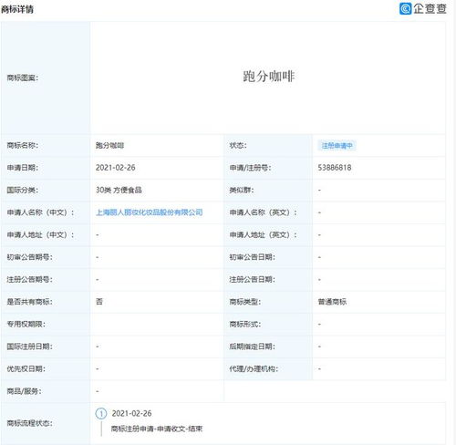 丽人丽妆申请“跑分咖啡”商标，打入方便食品类市场